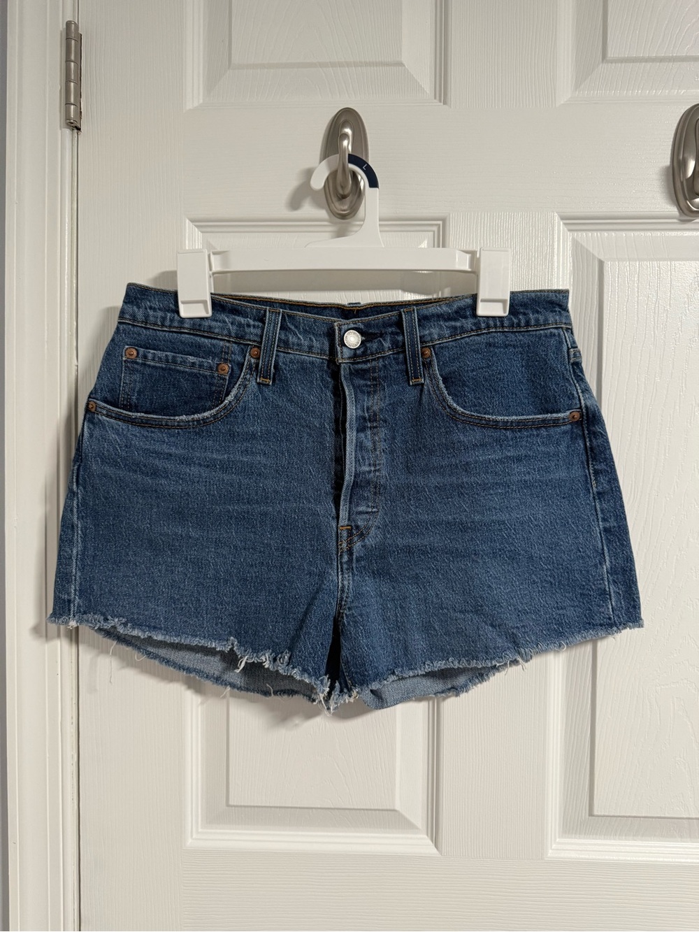Levi's Dark Blue Raw-Hem Denim Shorts